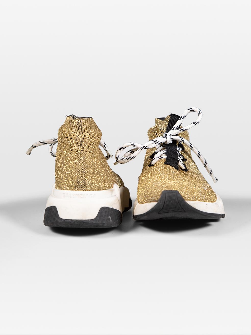 Oro Balenciaga - Scarpe da ginnastica Speed Lace Up in oro metallizzato Taglia UK 3 in vendita