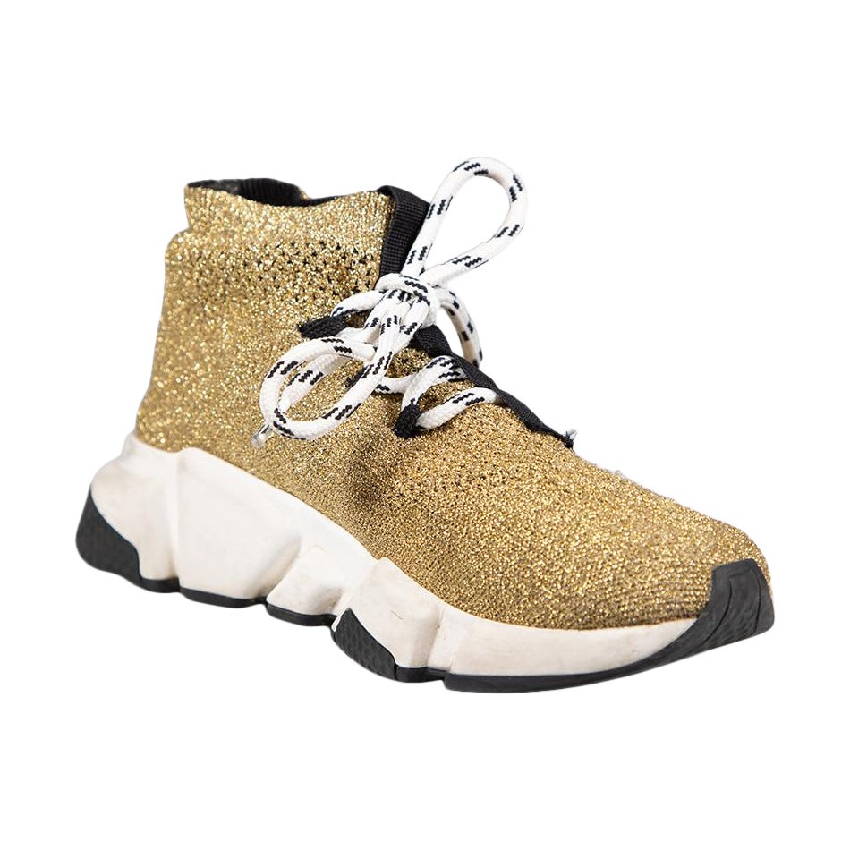 Balenciaga Gold Metallic Speed Spitzen-Spitzen-Turnschuhe Größe UK 3