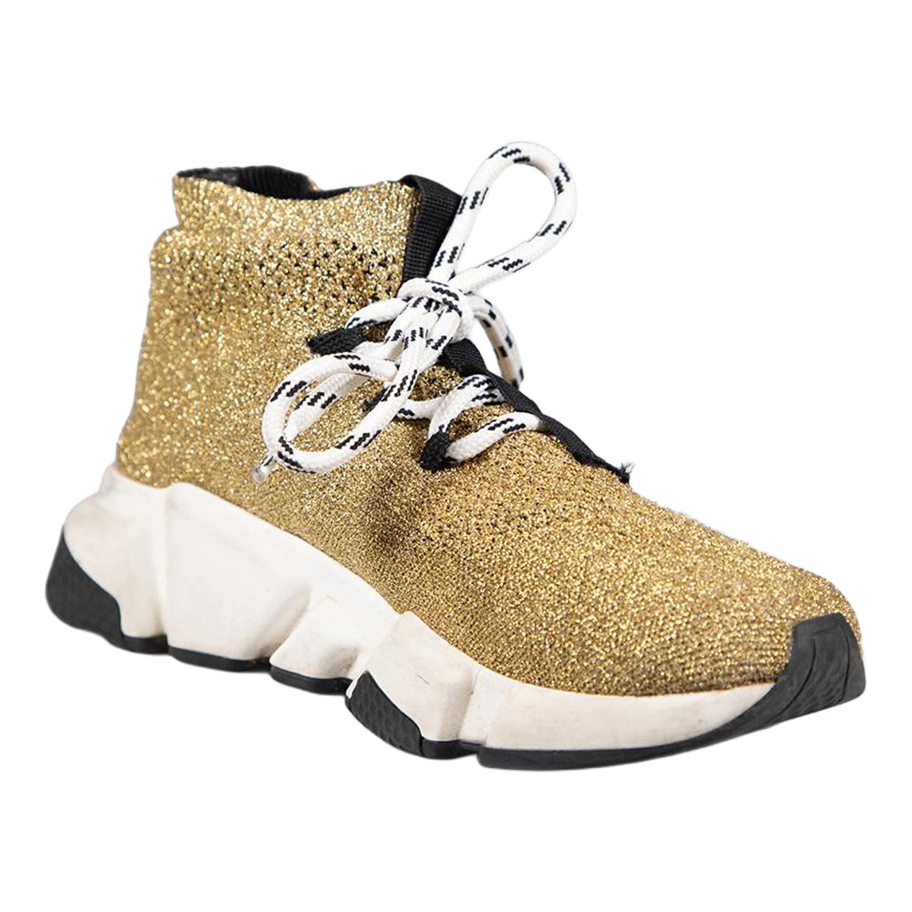 Balenciaga Gold Metallic Speed Lace Up Trainers Size UK 3 en vente