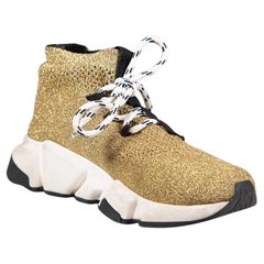 Balenciaga Gold Metallic Speed Lace Up Trainers Size UK 3