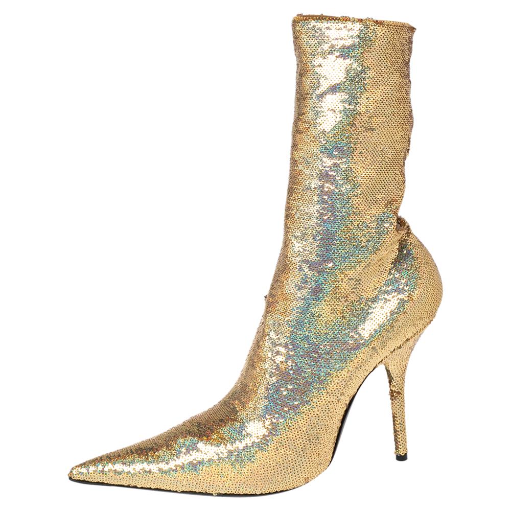 gold sequin boots