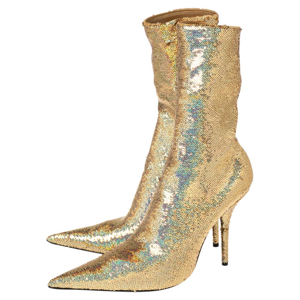 Balenciaga Gold Sequins Knife Ankle Length Boots Size 41 1