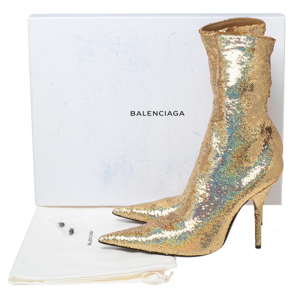 Balenciaga Gold Sequins Knife Ankle Length Boots Size 41 2