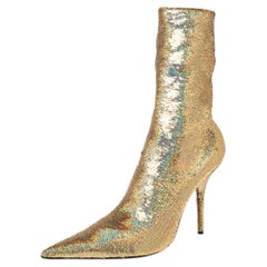 Used Balenciaga Gold Sequins Knife Ankle Length Boots Size 41