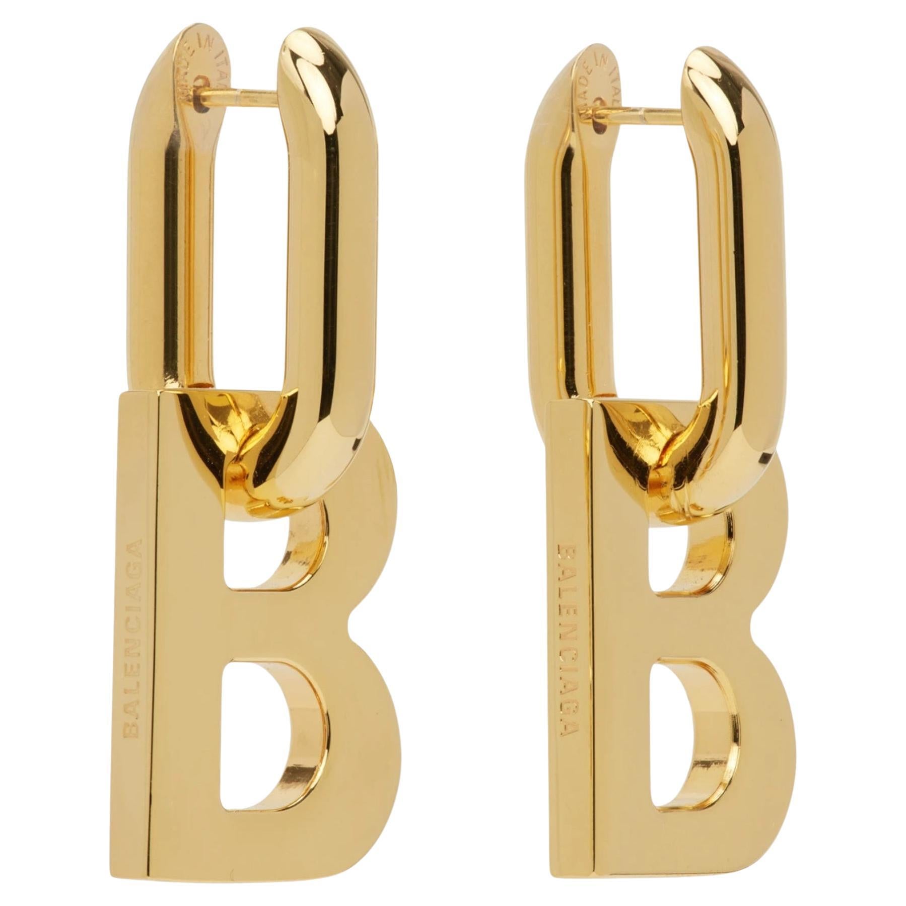 Balenciaga Gold Tone Brass B Chain XS Earrings