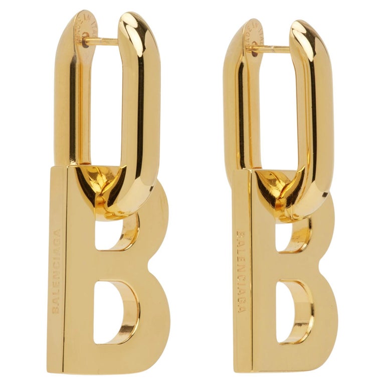 Balenciaga Gold Tone Brass B Chain XS Earrings For Sale at 1stDibs