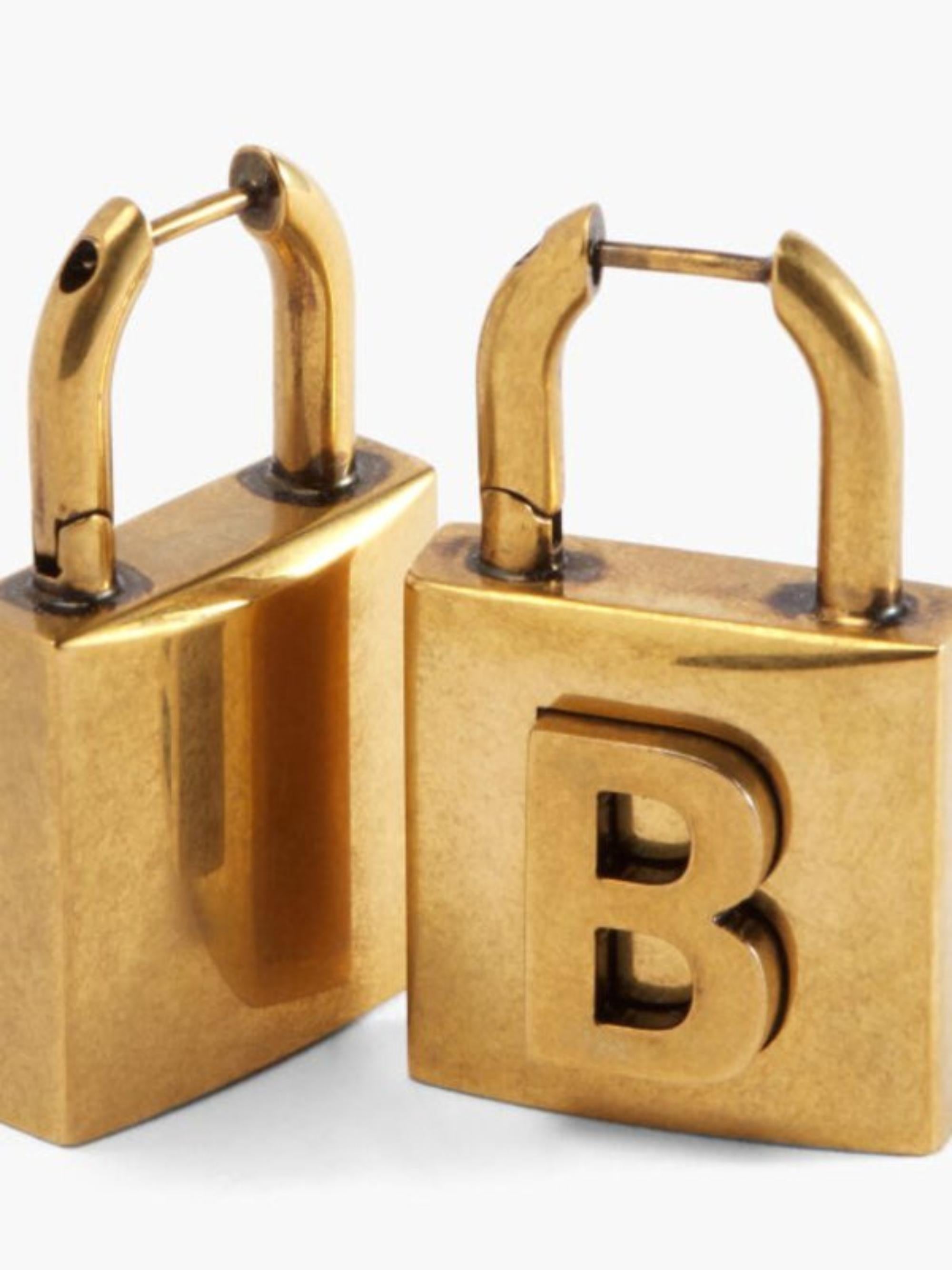 Balenciaga Gold Tone Small Padlock Earrings In Excellent Condition For Sale In Montreal, Quebec