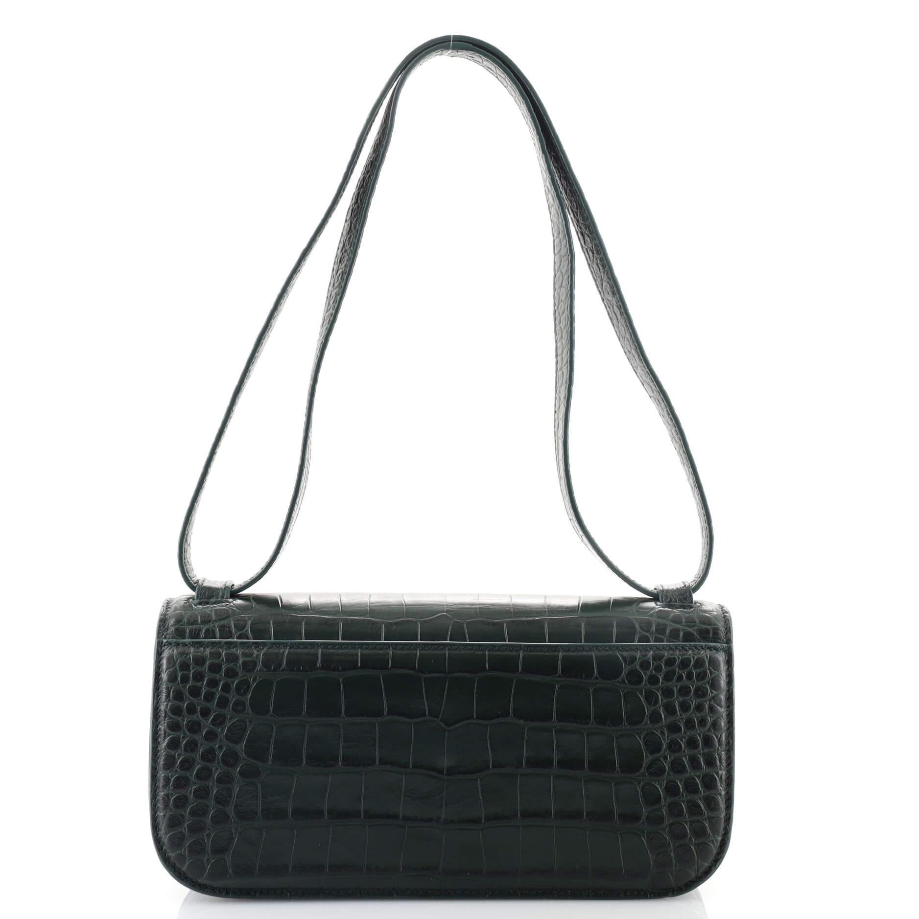 Black Balenciaga Gossip Flap Bag Crocodile Embossed Leather Small