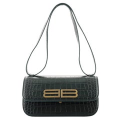 Balenciaga Gossip Flap Bag Crocodile Embossed Leather Small