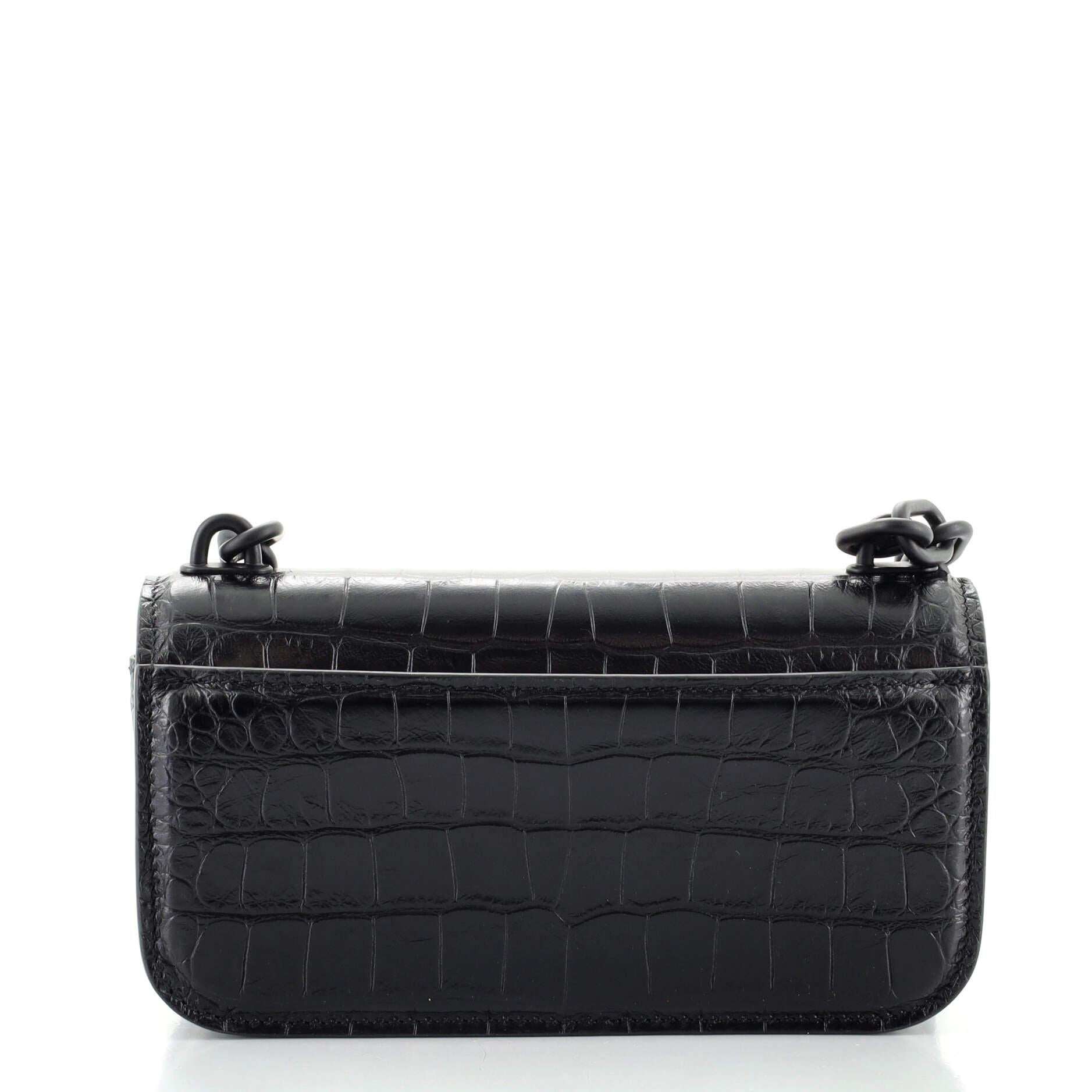 Black Balenciaga Gossip Flap Bag Crocodile Embossed Leather XS