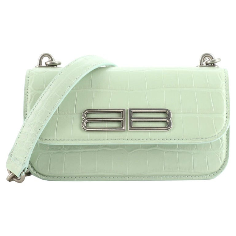 Balenciaga Gossip Flap Bag Crocodile Embossed Leather XS For Sale at