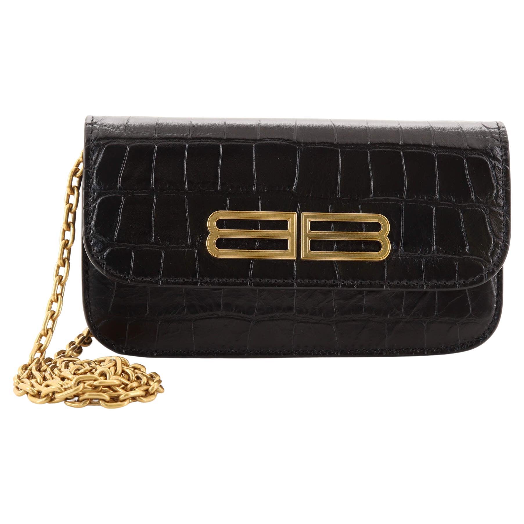 Balenciaga Gossip Wallet on Chain Crocodile Embossed Leather