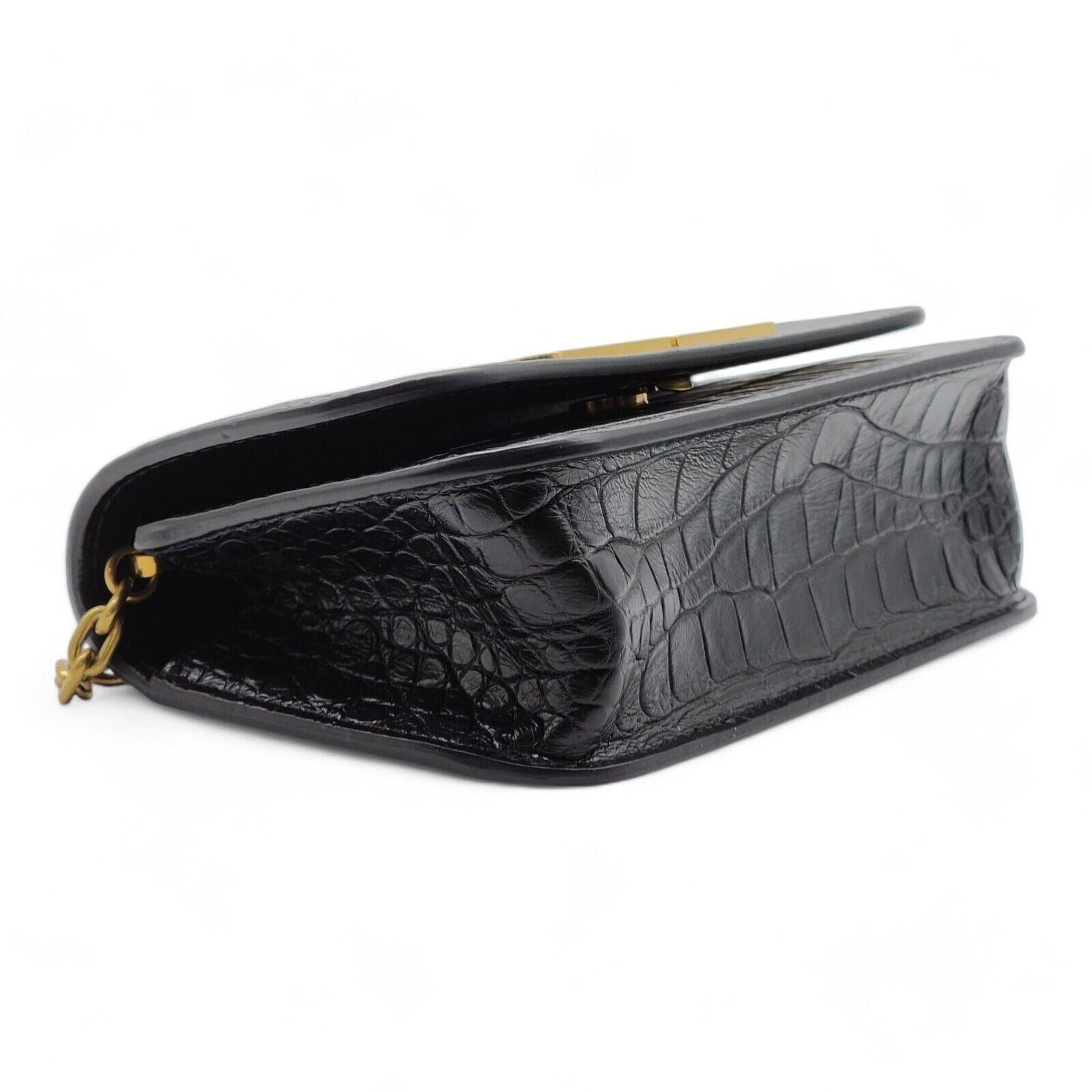 Balenciaga Gossip Wallet On Chain WOC Bag - Croc Embossed Calf Leather in Black In Excellent Condition For Sale In Los Angeles, CA