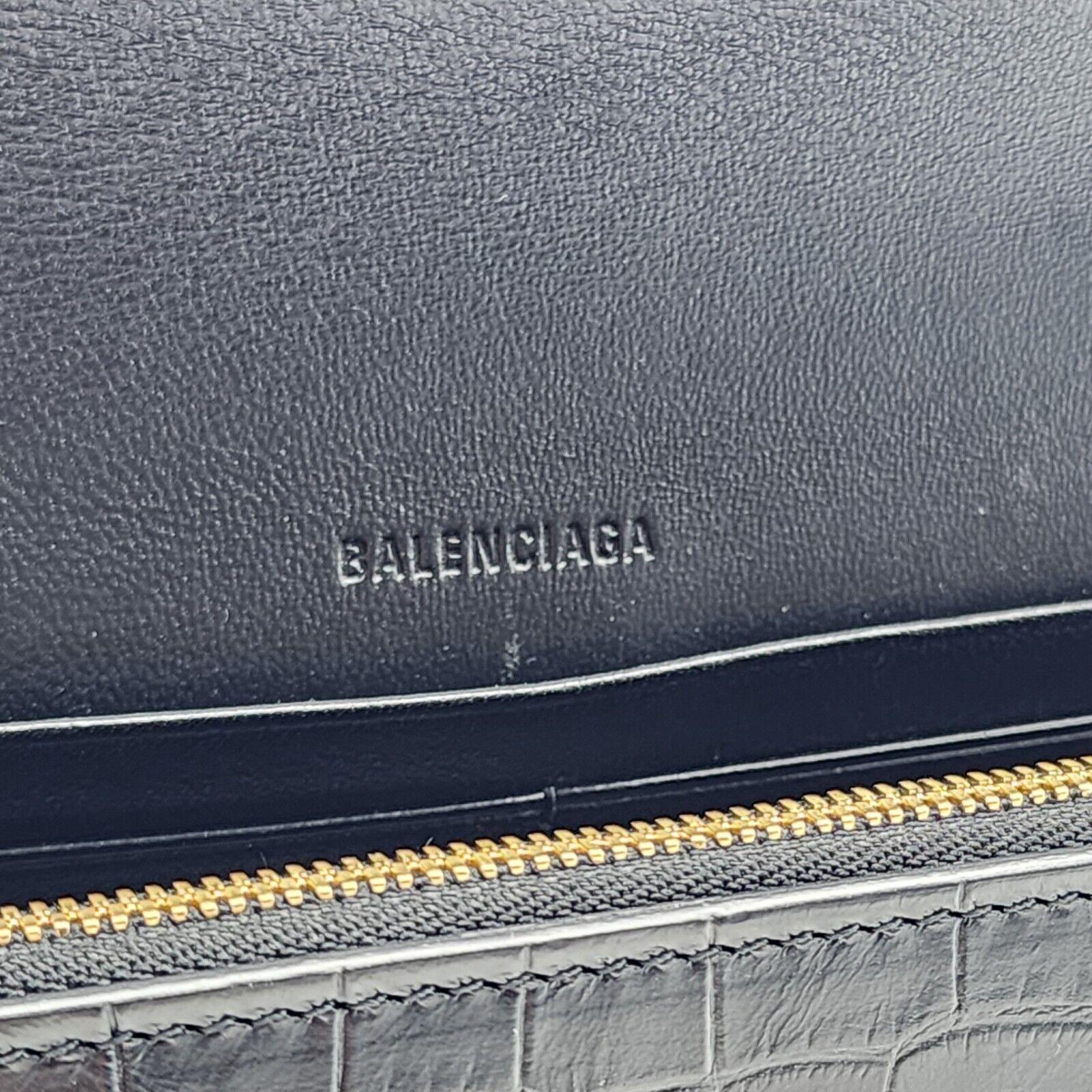 Women's Balenciaga Gossip Wallet On Chain WOC Bag - Croc Embossed Calf Leather in Black For Sale