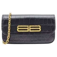 Balenciaga Gossip Wallet On Chain WOC Bag - Croc Embossed Calf Leather in Black