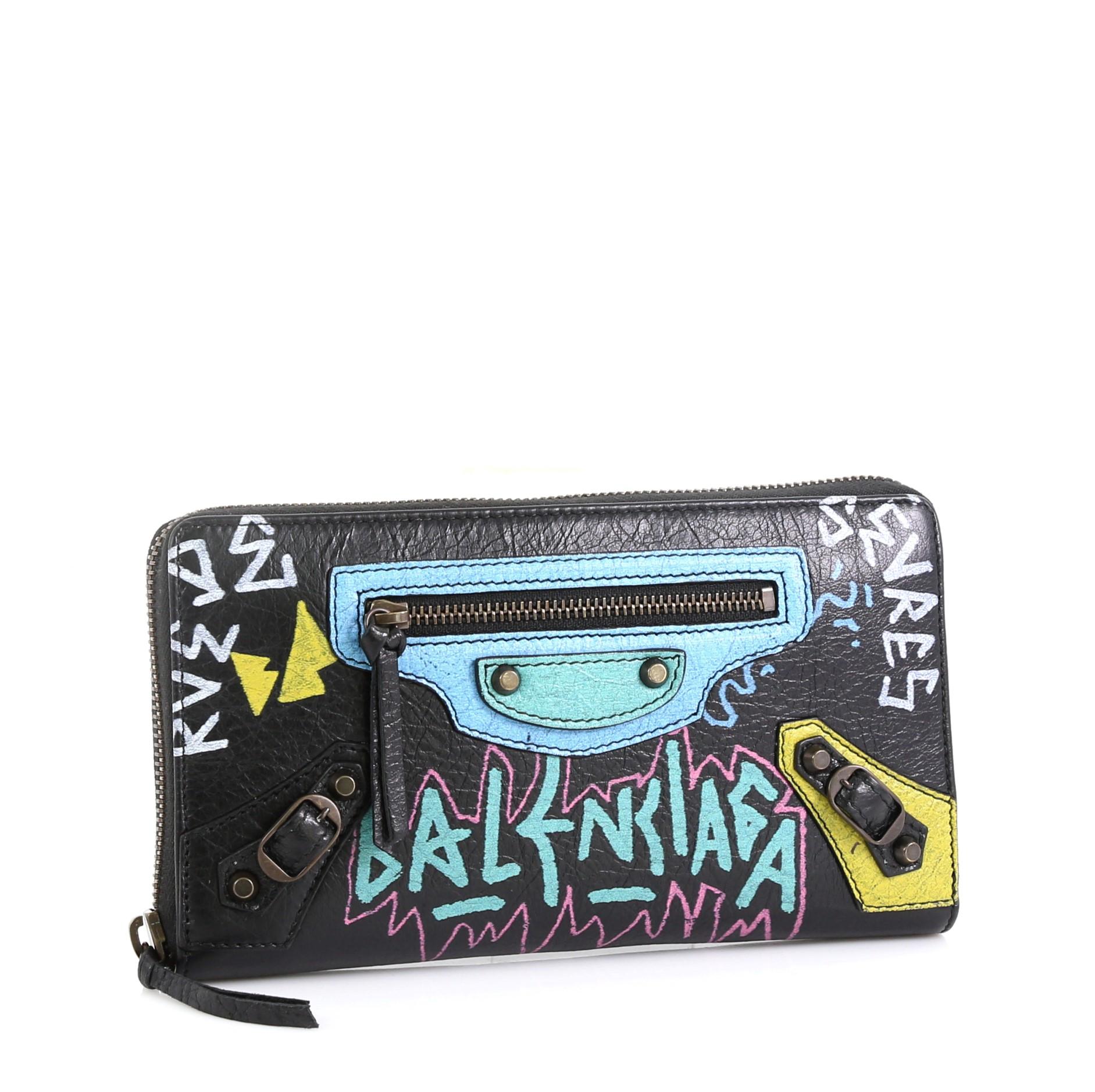 Balenciaga Graffiti Classic Zip Wallet Leather