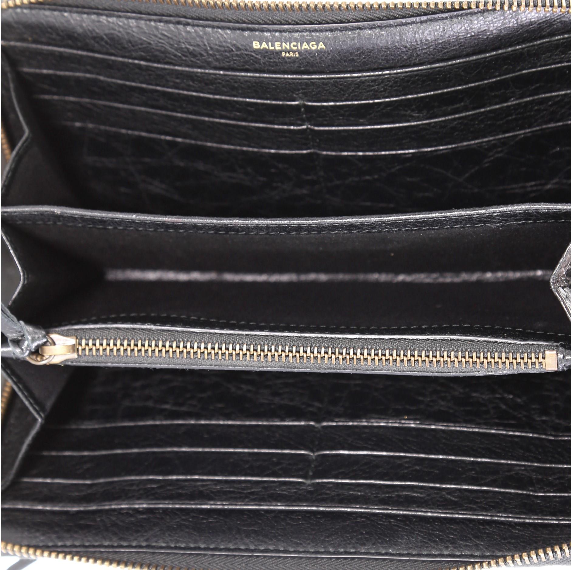 Black Balenciaga Graffiti Classic Zip Wallet Leather