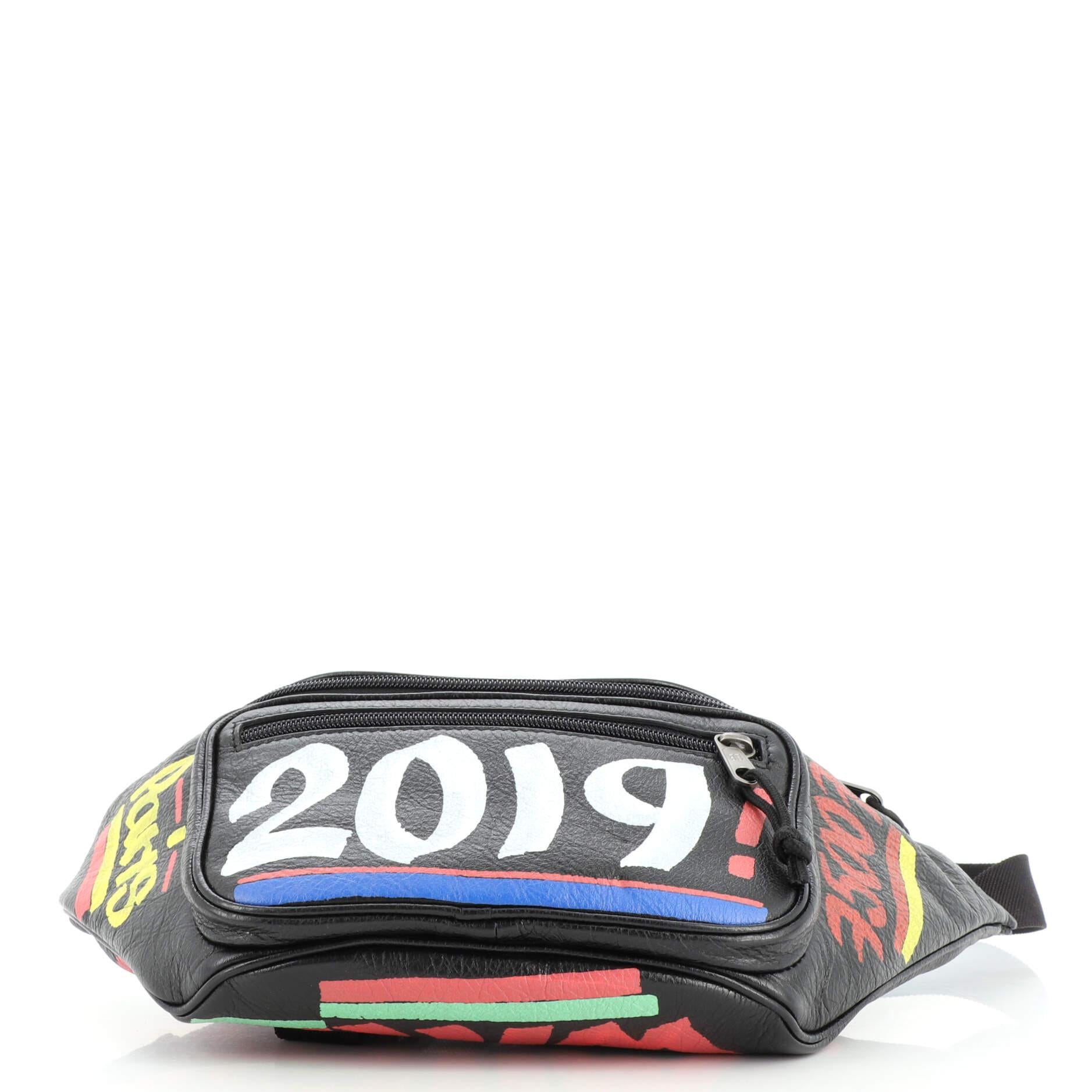 Black Balenciaga  Graffiti Explorer Belt Bag Leather Medium