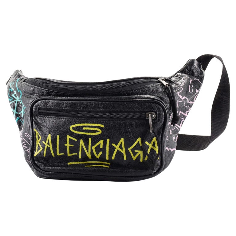 Balenciaga Black and Yellow Explorer Graffiti Belt Bag Balenciaga