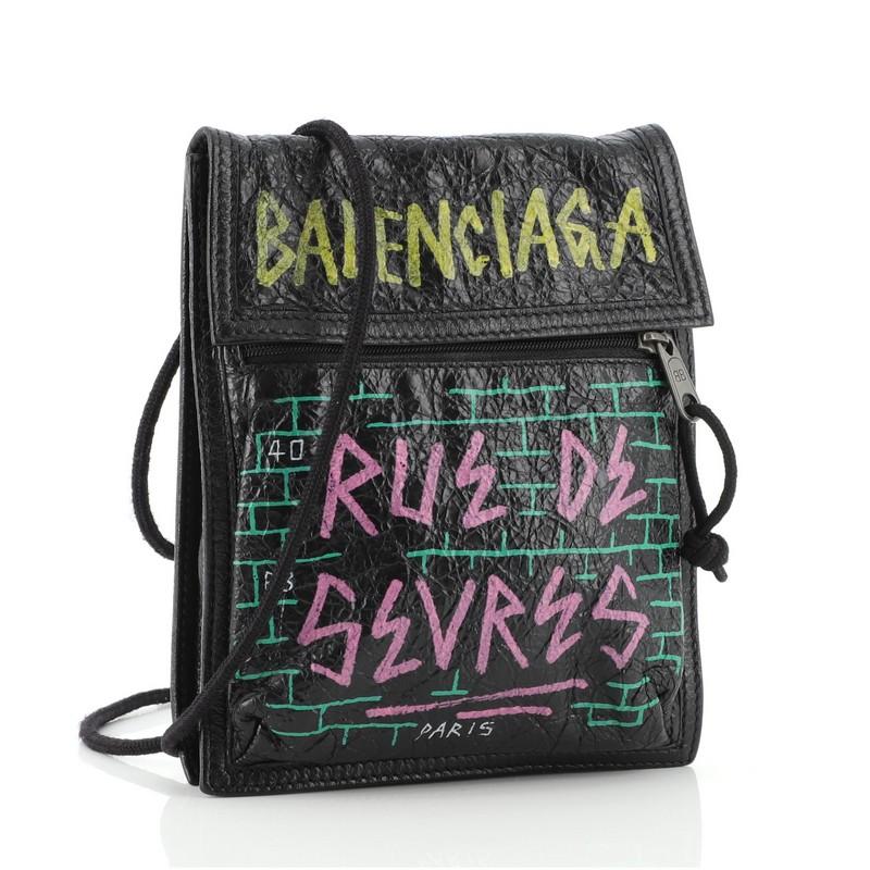 Black Balenciaga Graffiti Explorer Strap Pouch Leather Mini