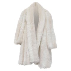 Balenciaga Graffiti Logo Faux Fur A-Line Coat in White Acrylic