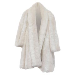 Balenciaga Graffiti Logo Faux Fur A-Line Coat in White Acrylic