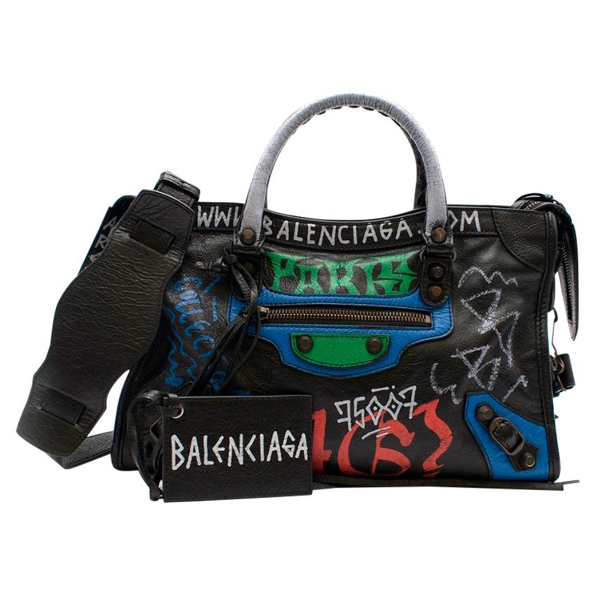 Balenciaga Grafitti Print Textured Leather Classic City Bag