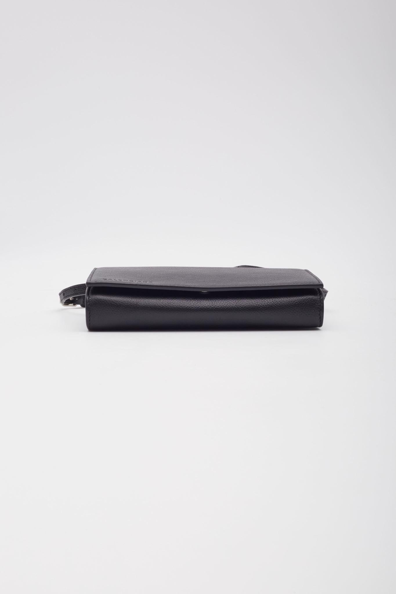 Balenciaga Grained Calfskin Black Wallet Phone Holder Bag For Sale 2