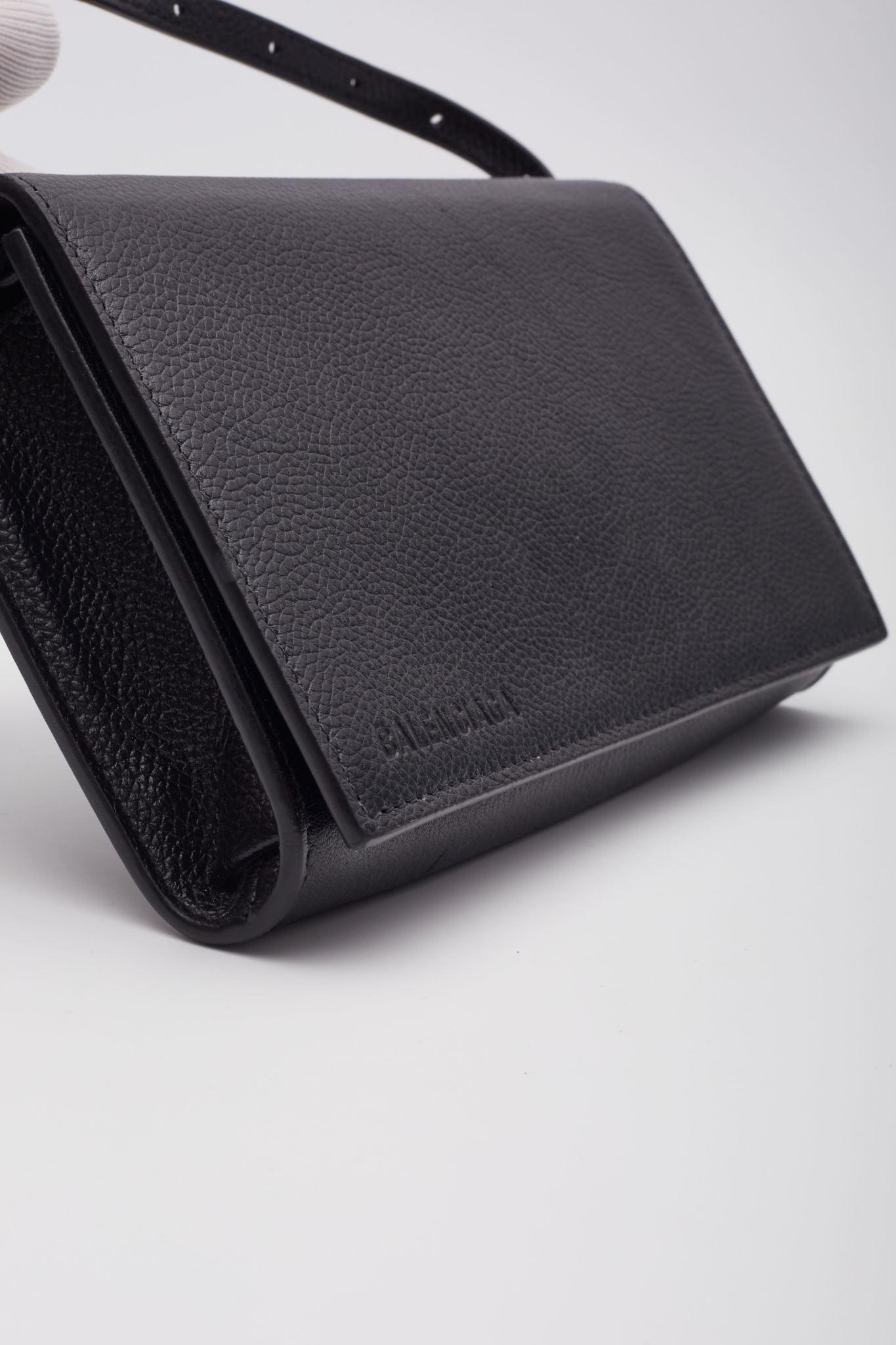 Balenciaga Grained Calfskin Black Wallet Phone Holder Bag For Sale 4