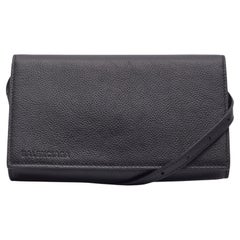 Balenciaga Grained Calfskin Black Wallet Phone Holder Bag