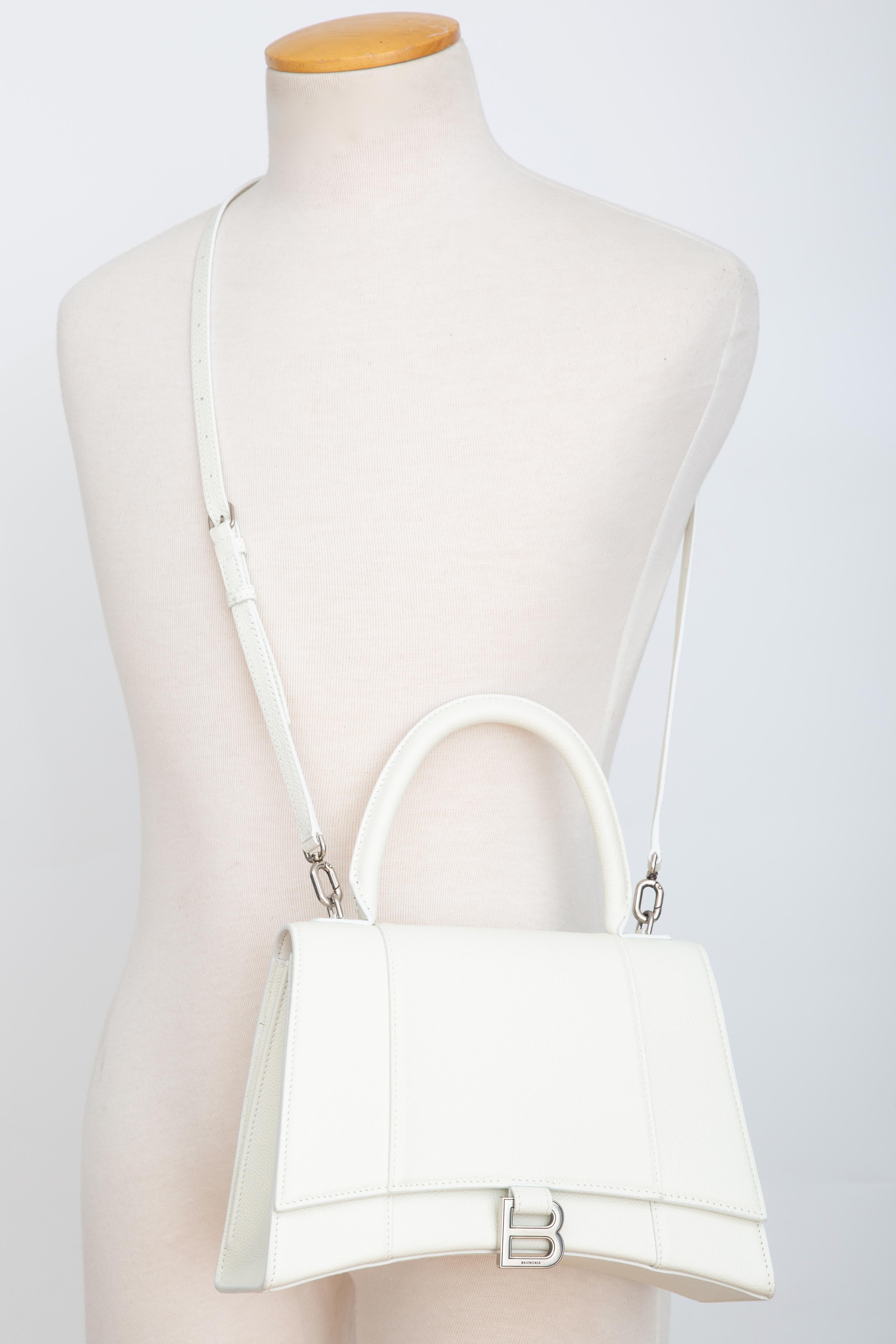 Balenciaga Grained Calfskin White Medium Hourglass Top Handle Bag (619668) 5