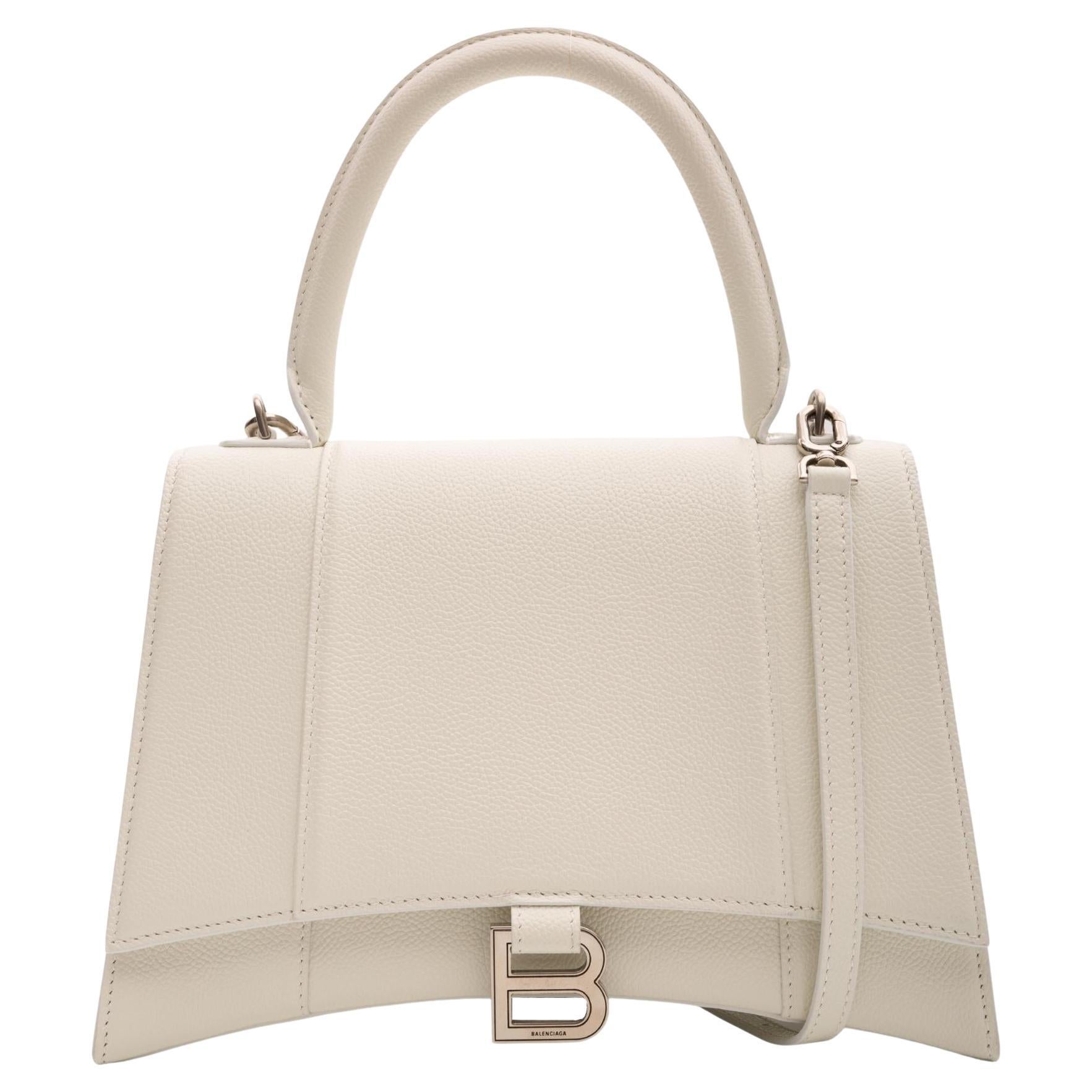 Balenciaga Grained Calfskin White Medium Hourglass Top Handle Bag (619668)