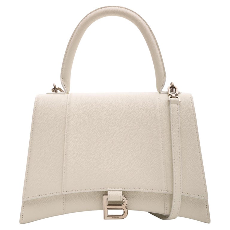 Balenciaga Grained Calfskin White Medium Hourglass Top Handle Bag ...