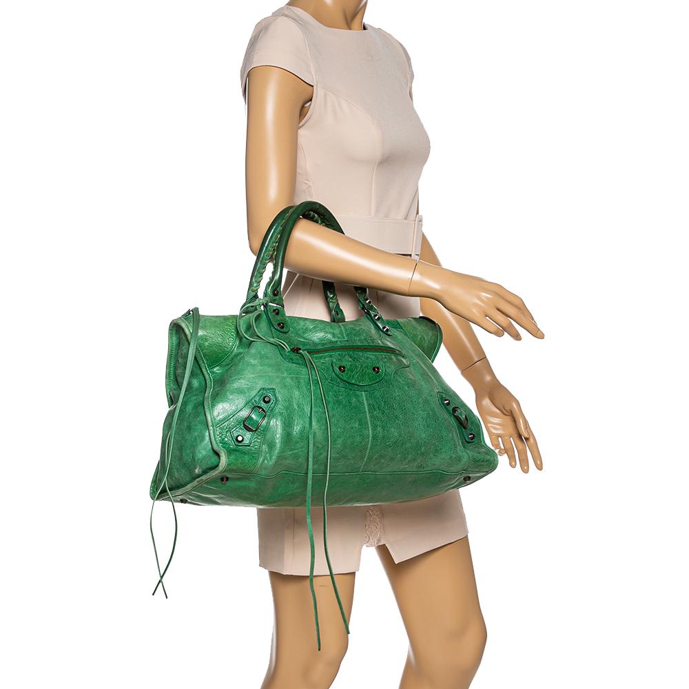 Balenciaga Arbeitstasche aus grasgrünem Leder RH (Grau)