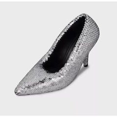 Balenciaga Gray Sequin Pointed Toe Pumps EU 39 Stiletto Heel 11.5 cm