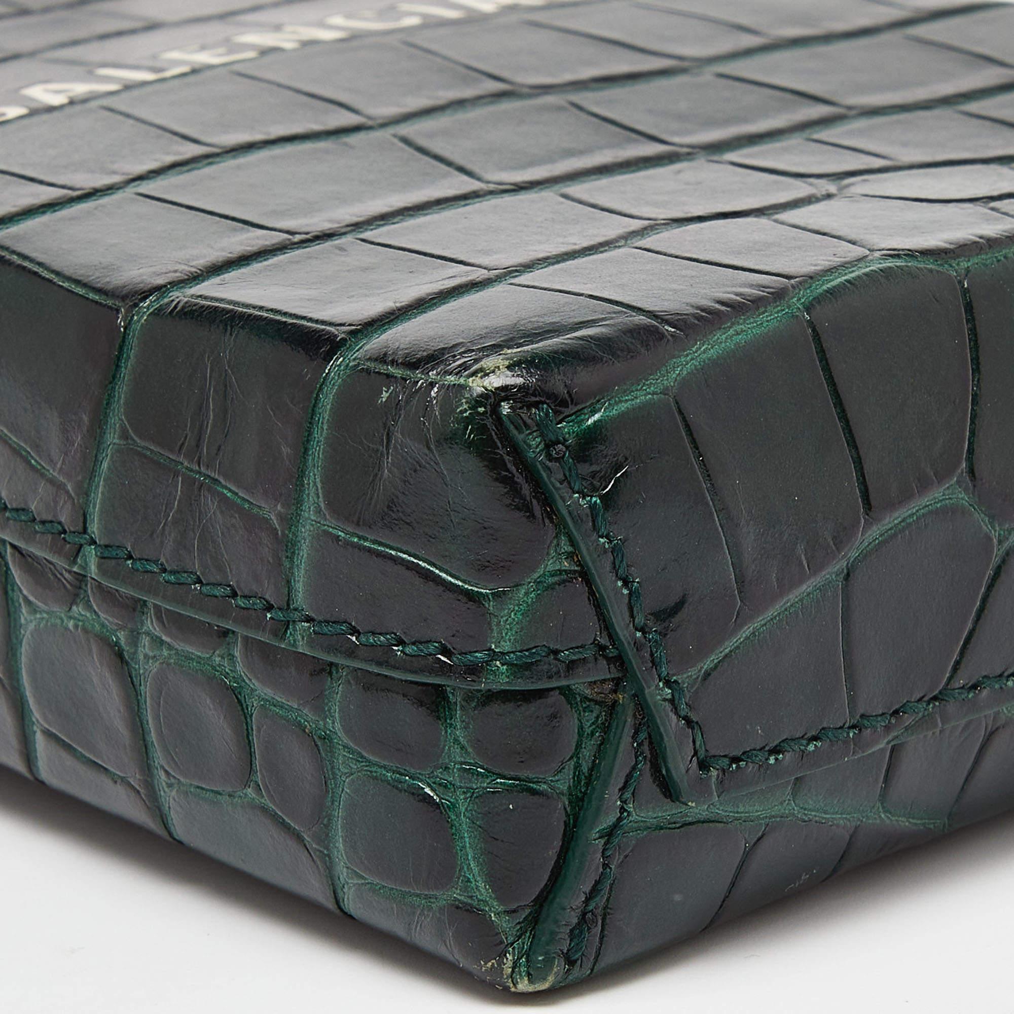 Balenciaga Green/Black Croc Embossed Leather Phone Crossbody Bag 4