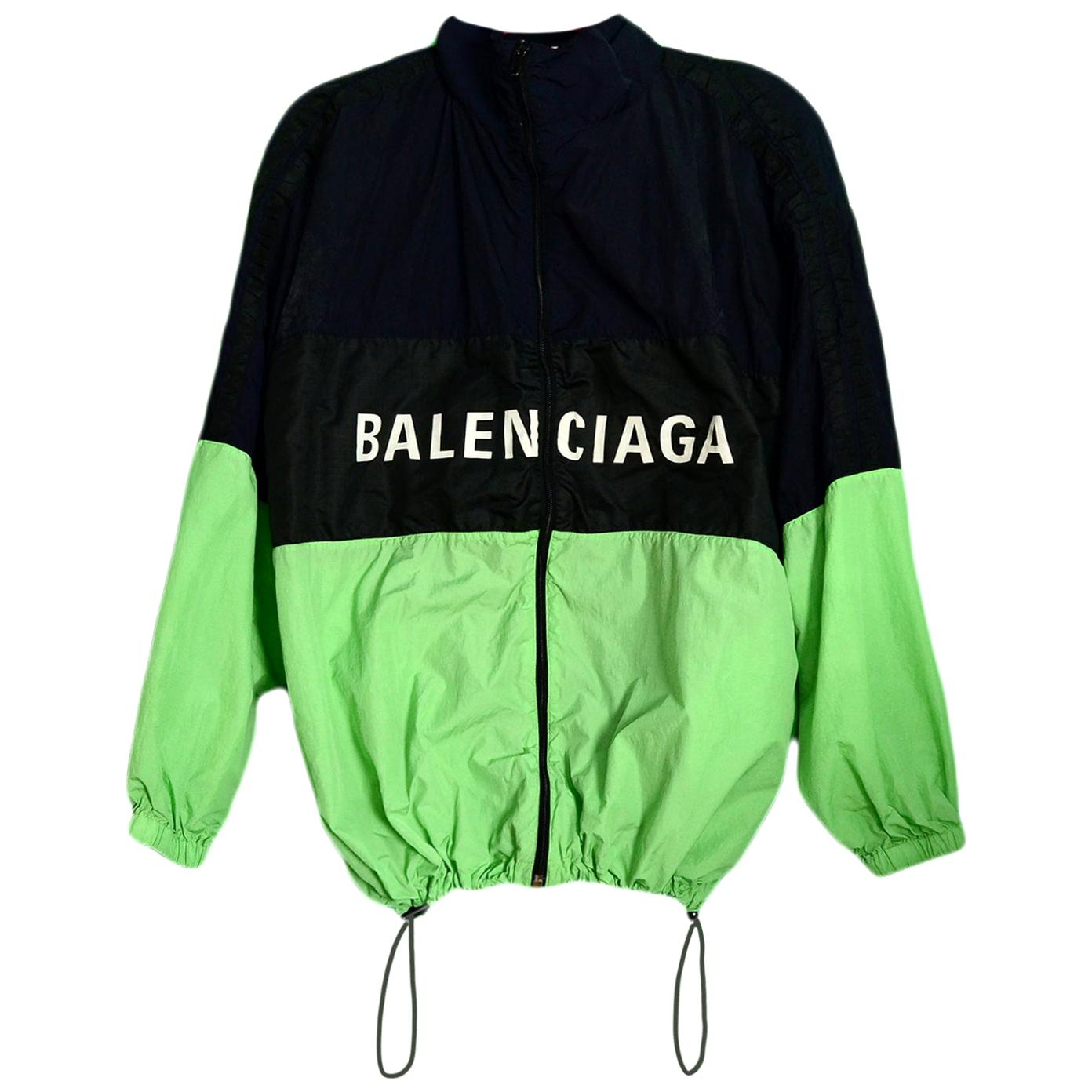 Balenciaga Green/Black/Navy Colorblock Zip Front Logo 