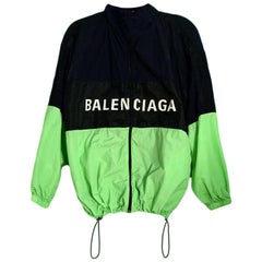 Balenciaga Green/Black/Navy Colorblock Zip Front Logo Windbreaker Jacket sz FR34