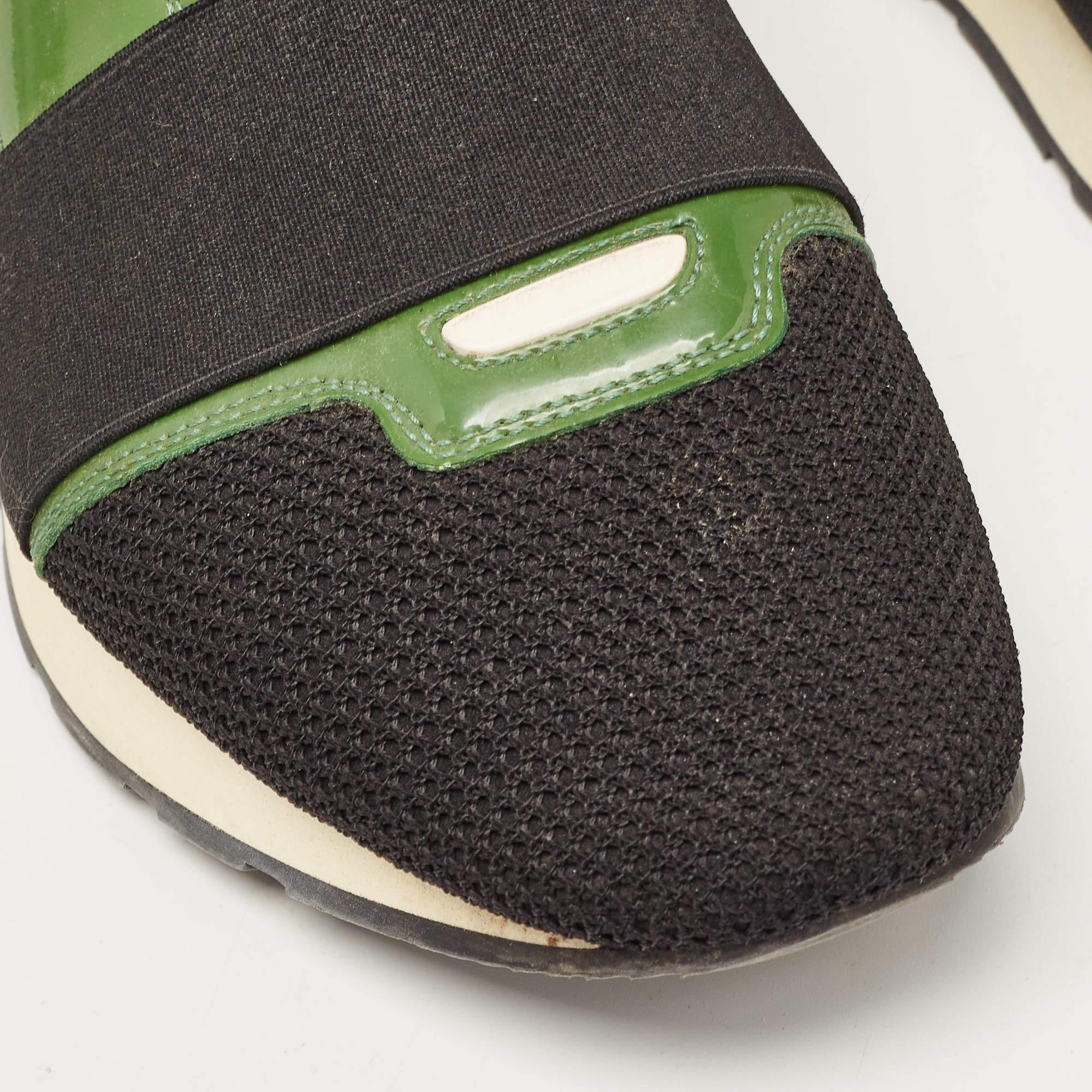 Balenciaga Green/Black Patent Leather and Mesh Race Runner Sneakers Size 41 4