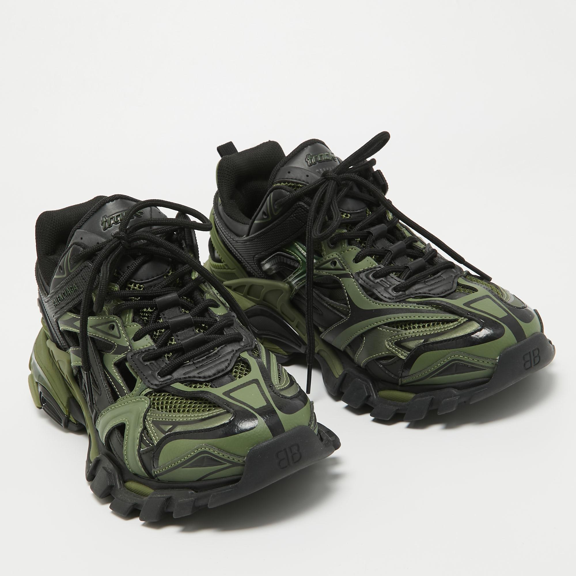 Balenciaga Green/Black Rubber and Leather Track Sneakers Size 42 For Sale 1