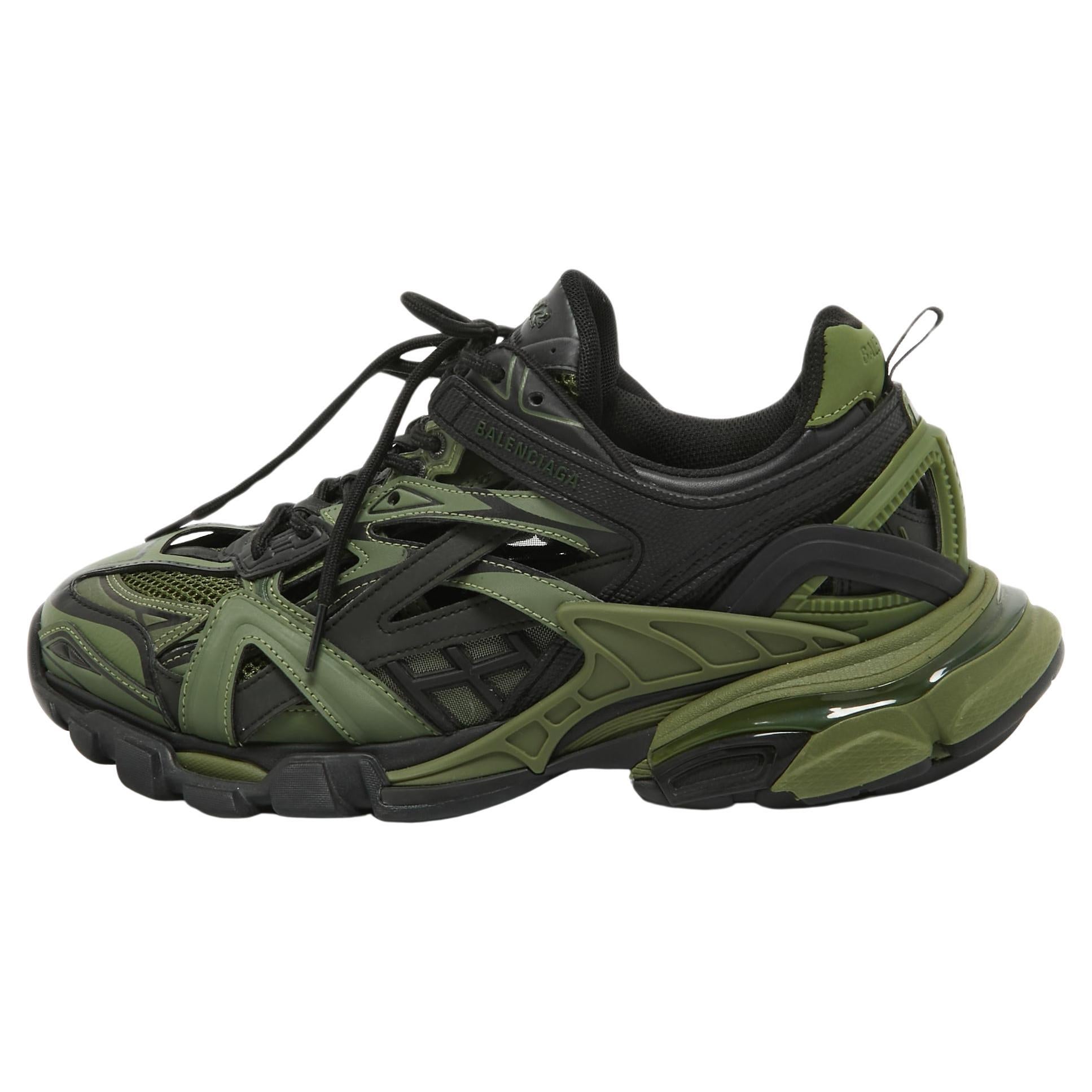 Balenciaga Green/Black Rubber and Leather Track Sneakers Size 42 For Sale