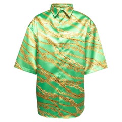 Balenciaga Green Chain Printed Satin Oversized Shirt S