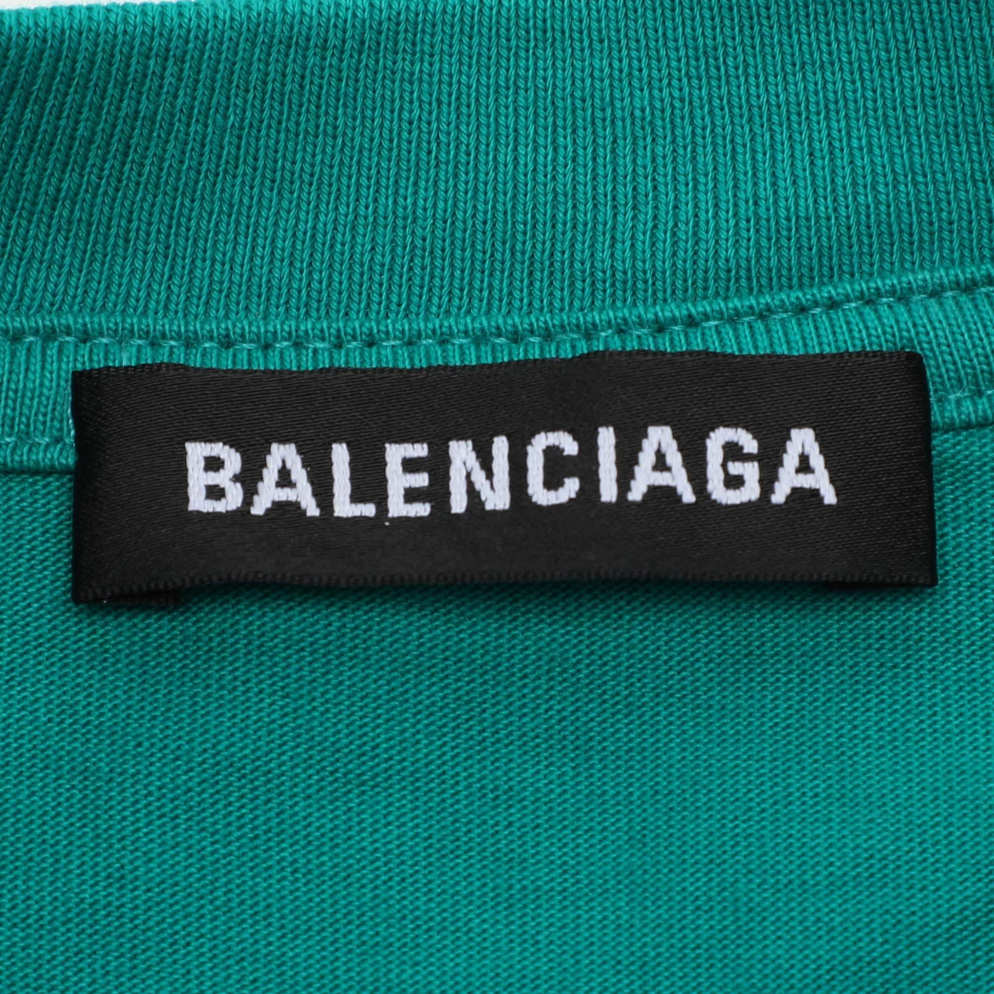 T-shirt Balenciaga imprimé logo en coton vert XS Bon état à Dubai, Al Qouz 2