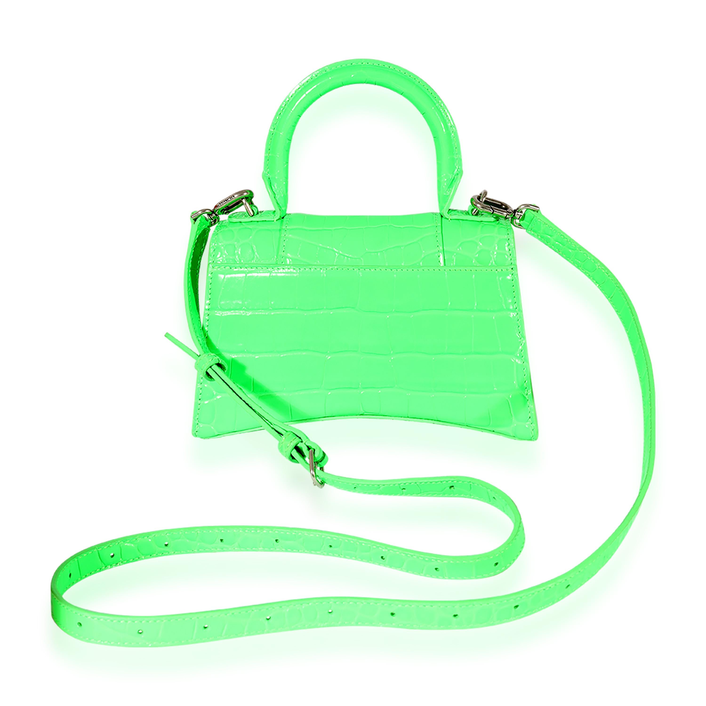 Women's Balenciaga Green Croc Embossed Calfskin XS Hourglass Bag