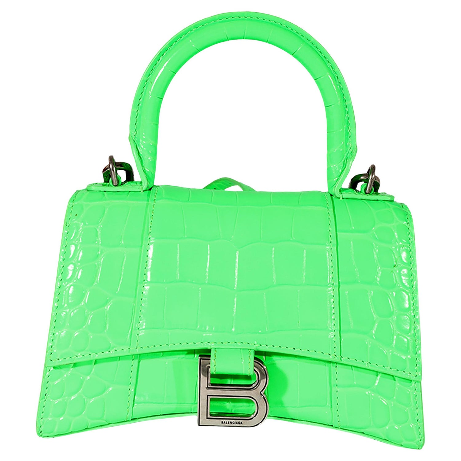 Balenciaga Green Croc Embossed Calfskin XS Hourglass Bag For Sale at 1stDibs
