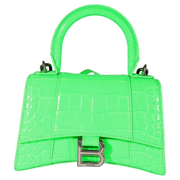 Balenciaga Green Croc Embossed Calfskin XS Hourglass Bag For Sale