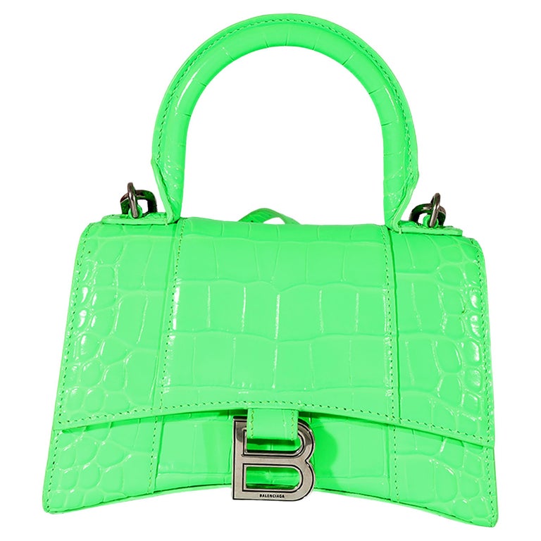 Balenciaga Green Croc Embossed Calfskin XS Hourglass Bag For Sale at