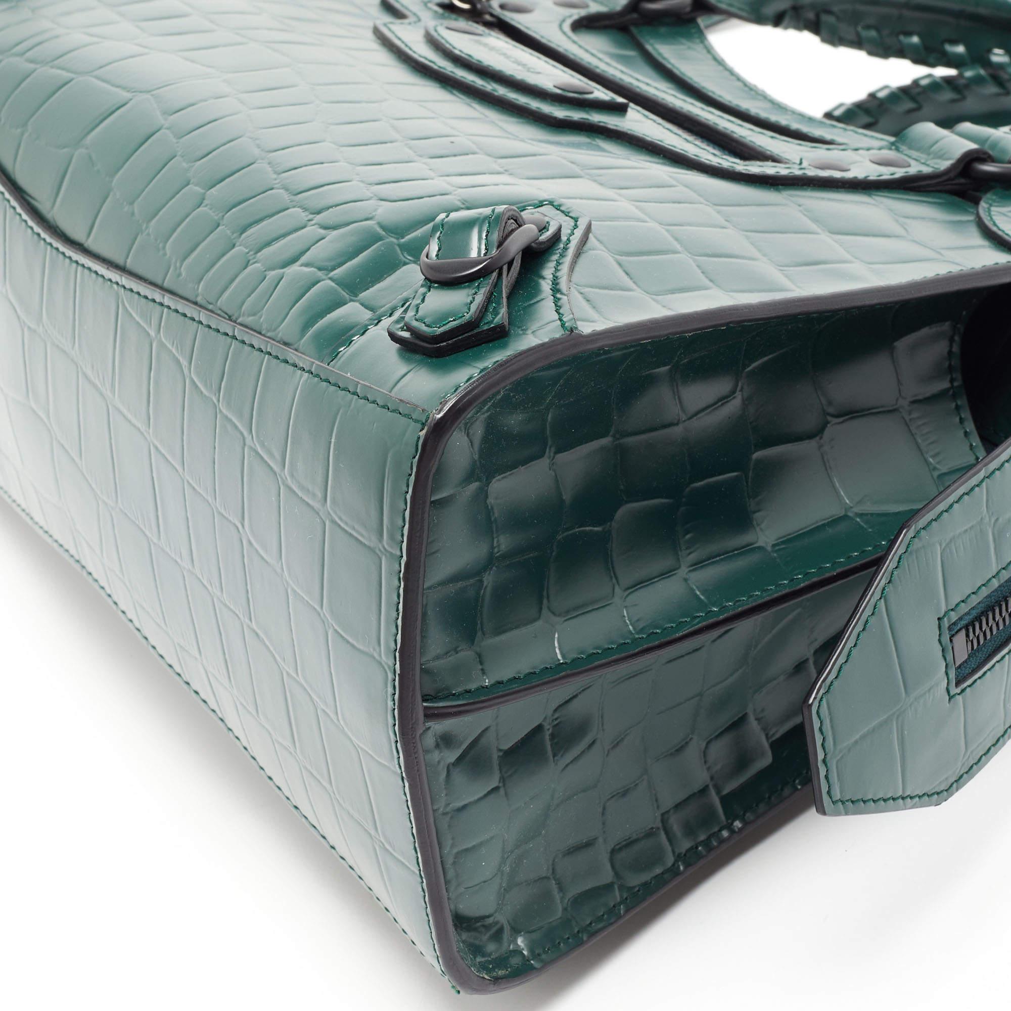 Balenciaga Green Croc Embossed Leather Classic City Bag 7