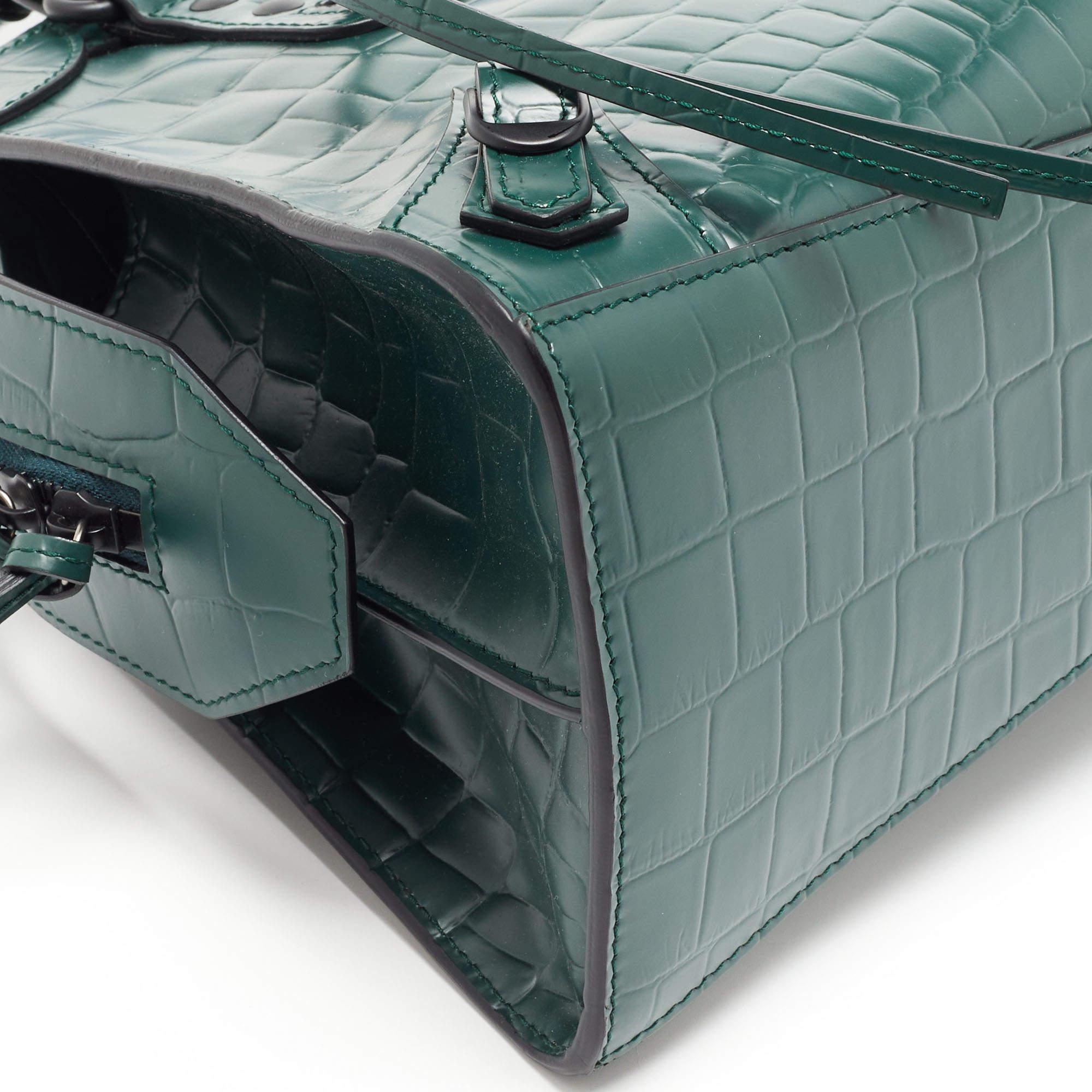 Balenciaga Green Croc Embossed Leather Classic City Bag 8