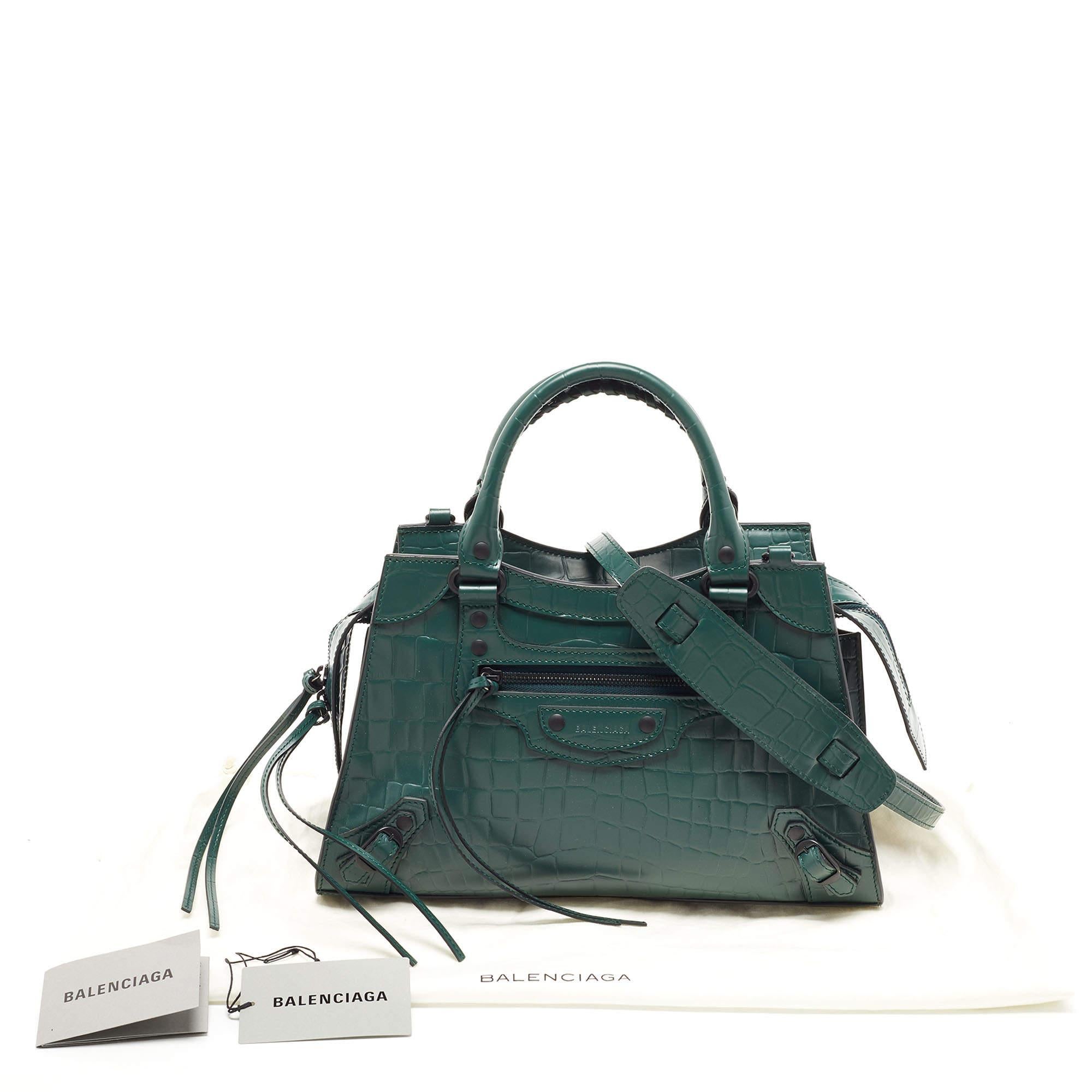 Balenciaga Green Croc Embossed Leather Classic City Bag 3
